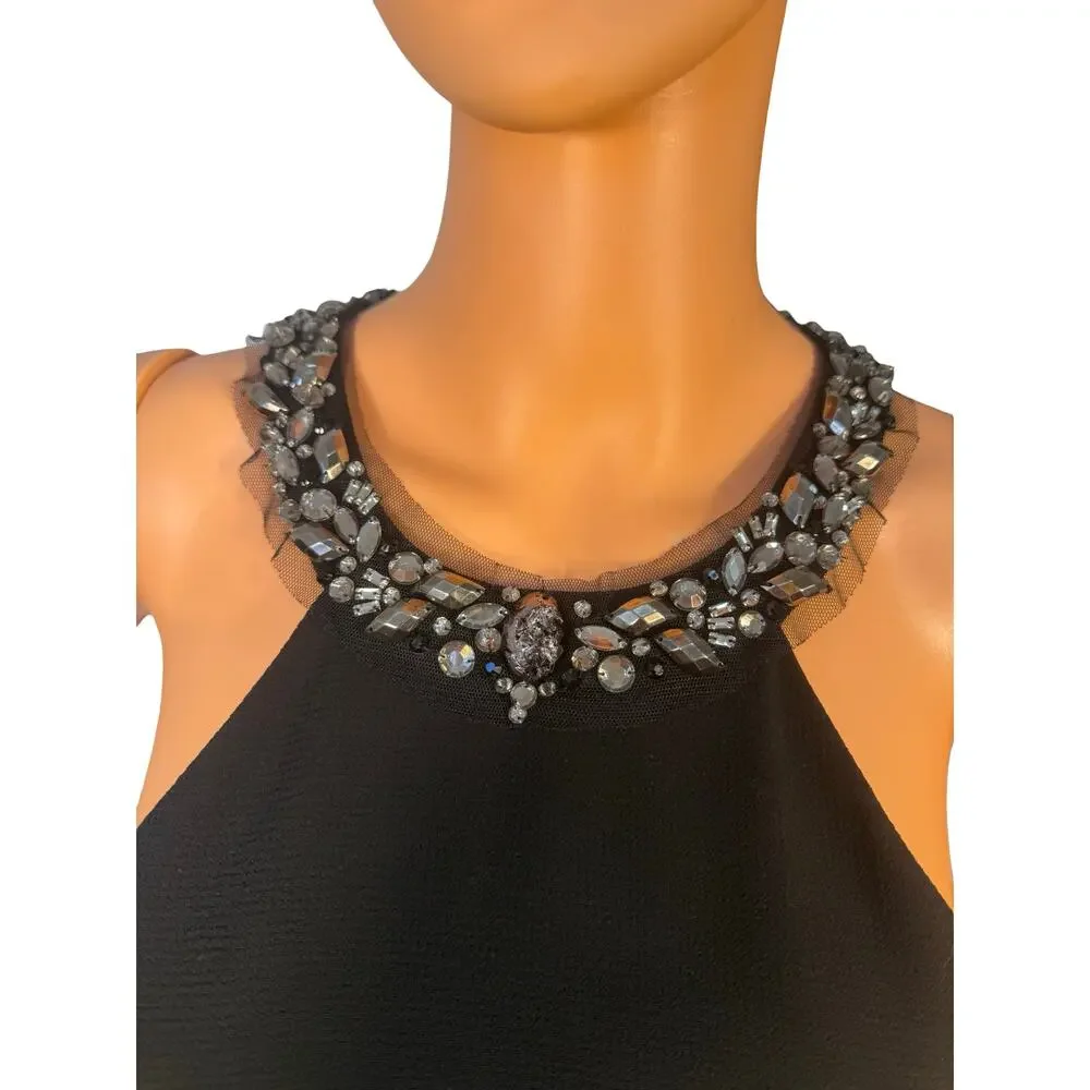 BCBGMAXAZRIA Black Beaded Neck Sleeveless Maxi Gown Formal evening Dress